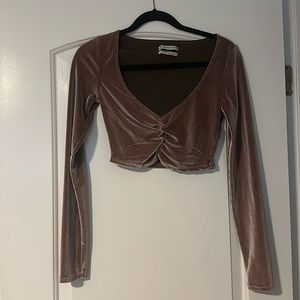 Urban Outfitters Mauve Corduroy Velvet Ruched Crop Long Sleeve - Size Small